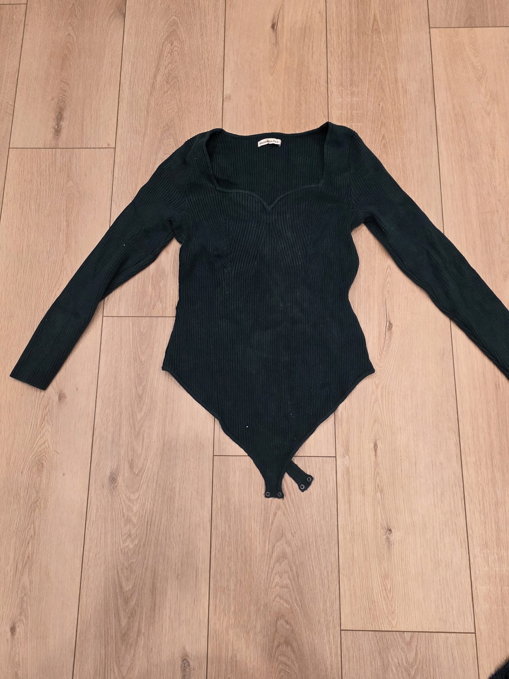 Abercrombie & Fitch Dark Green Ribbed Long-Sleeve Swrater Bodysuit